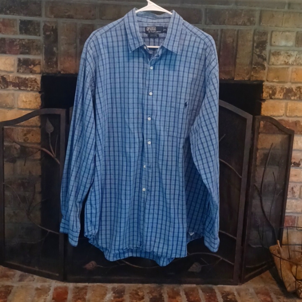 Polo by Ralph Lauren blue plaid button up dress shirt